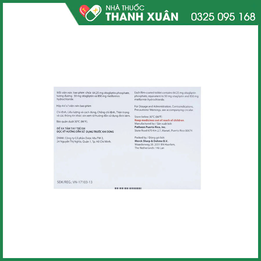 Janumet 50mg/850mg thuốc điều trị đái tháo đường týp 2